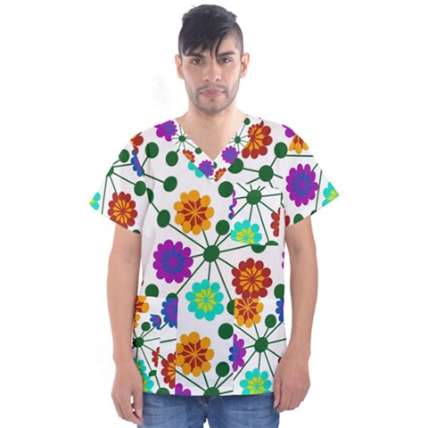 Bloom Plant Flowering Pattern Men s V-neck Scrub Top by Maspions