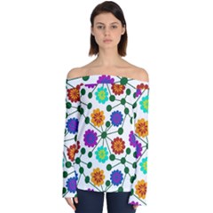 Bloom Plant Flowering Pattern Off Shoulder Long Sleeve Top