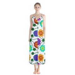 Bloom Plant Flowering Pattern Button Up Chiffon Maxi Dress