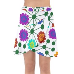 Bloom Plant Flowering Pattern Wrap Front Skirt by Maspions