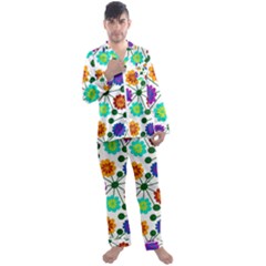 Bloom Plant Flowering Pattern Men s Long Sleeve Satin Pajamas Set