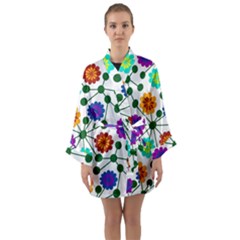 Bloom Plant Flowering Pattern Long Sleeve Satin Kimono