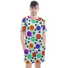 Bloom Plant Flowering Pattern Men s Mesh T-shirt And Shorts Set