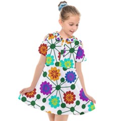 Bloom Plant Flowering Pattern Kids  Short Sleeve Shirt Dress by Maspions