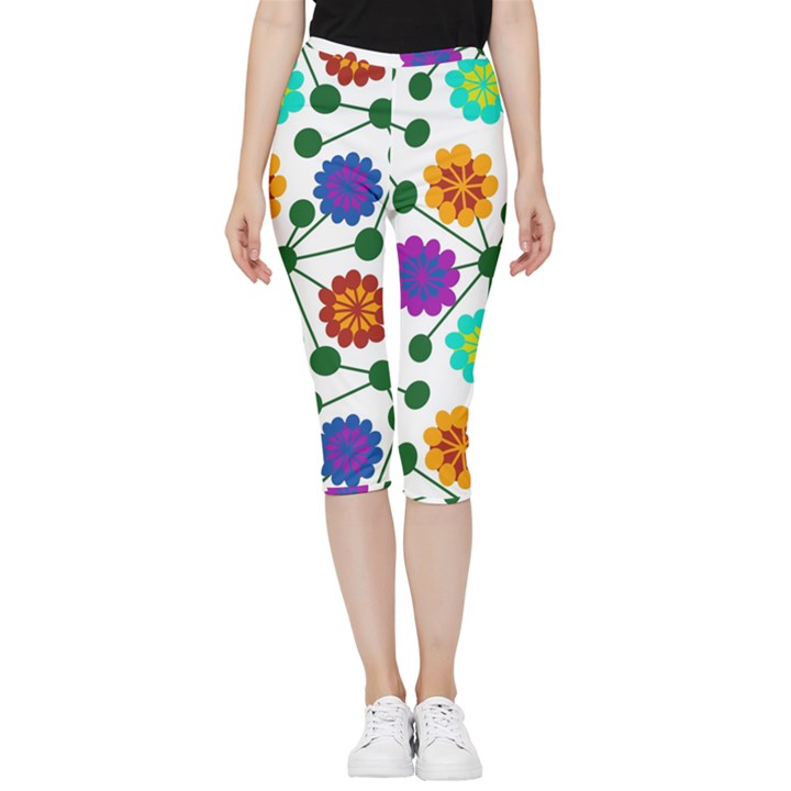 Bloom Plant Flowering Pattern Inside Out Lightweight Velour Capri Leggings 