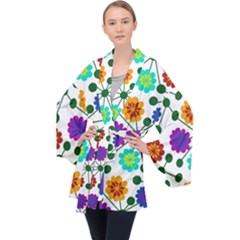 Bloom Plant Flowering Pattern Long Sleeve Velvet Kimono 