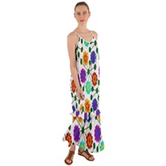 Bloom Plant Flowering Pattern Cami Maxi Ruffle Chiffon Dress