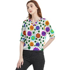 Bloom Plant Flowering Pattern Quarter Sleeve Blouse