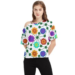 Bloom Plant Flowering Pattern One Shoulder Cut Out T-shirt