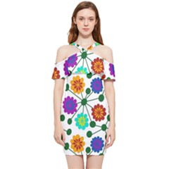 Bloom Plant Flowering Pattern Shoulder Frill Bodycon Summer Dress