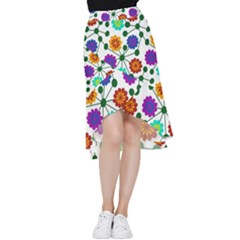 Bloom Plant Flowering Pattern Frill Hi Low Chiffon Skirt