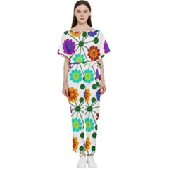 Bloom Plant Flowering Pattern Batwing Lightweight Chiffon Jumpsuit