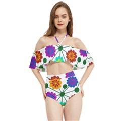 Bloom Plant Flowering Pattern Halter Flowy Bikini Set 