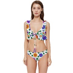 Bloom Plant Flowering Pattern Low Cut Ruffle Edge Bikini Set