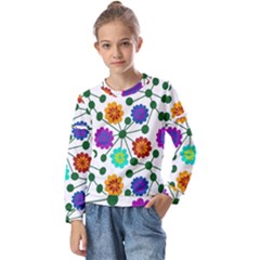 Bloom Plant Flowering Pattern Kids  Long Sleeve T-shirt With Frill 