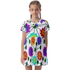 Bloom Plant Flowering Pattern Kids  Asymmetric Collar Dress