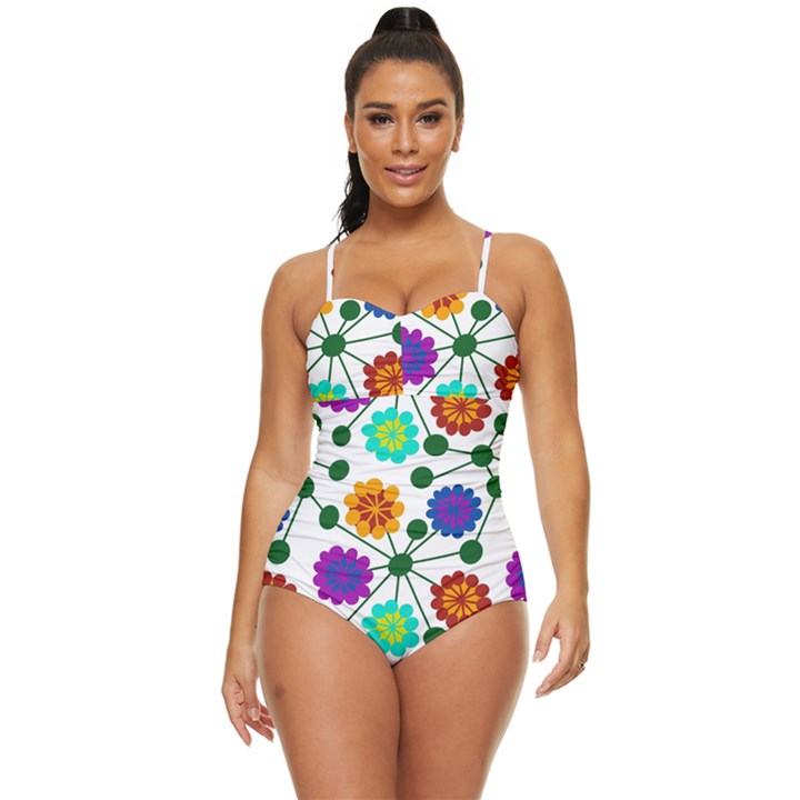 Bloom Plant Flowering Pattern Retro Full Coverage Swimsuit