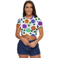 Bloom Plant Flowering Pattern Side Button Cropped T-shirt