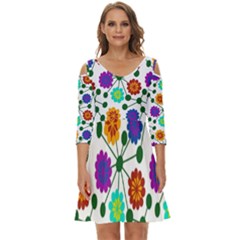 Bloom Plant Flowering Pattern Shoulder Cut Out Zip Up Dress by Maspions