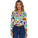 Bloom Plant Flowering Pattern Long Sleeve V-Neck Top View1