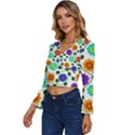 Bloom Plant Flowering Pattern Long Sleeve V-Neck Top View2