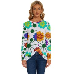 Bloom Plant Flowering Pattern Long Sleeve Crew Neck Pullover Top