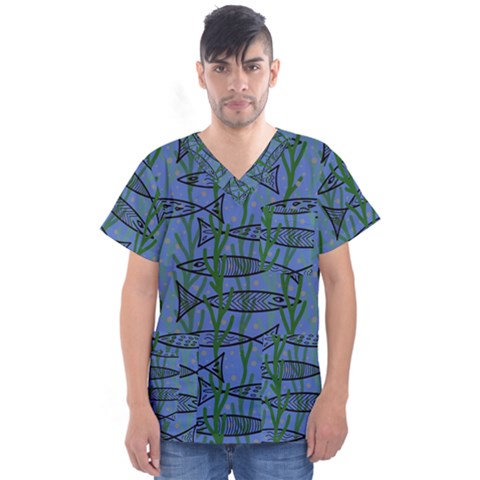 Fish Pike Pond Lake River Animal Men s V-neck Scrub Top by Maspions