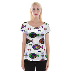 Fish Abstract Colorful Cap Sleeve Top