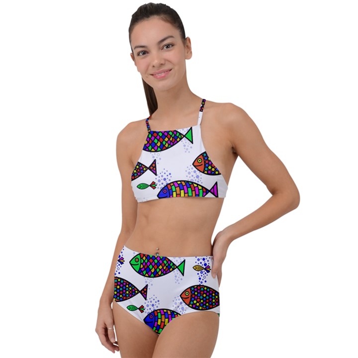 Fish Abstract Colorful Halter Tankini Set