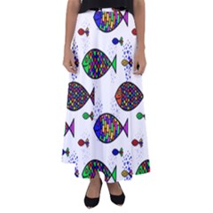 Fish Abstract Colorful Flared Maxi Skirt by Maspions