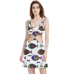 Fish Abstract Colorful Velour Cutout Dress