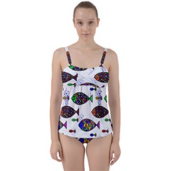 Fish Abstract Colorful Twist Front Tankini Set