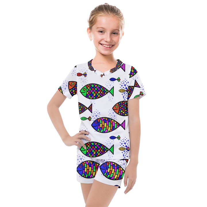 Fish Abstract Colorful Kids  Mesh T-Shirt and Shorts Set