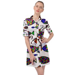 Fish Abstract Colorful Belted Shirt Dress by Maspions