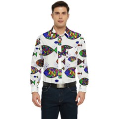 Fish Abstract Colorful Men s Long Sleeve Pocket Shirt 