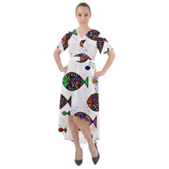 Fish Abstract Colorful Front Wrap High Low Dress