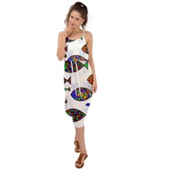 Fish Abstract Colorful Waist Tie Cover Up Chiffon Dress by Maspions