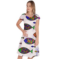 Fish Abstract Colorful Classic Short Sleeve Dress