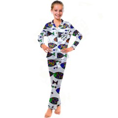 Fish Abstract Colorful Kids  Satin Long Sleeve Pajamas Set