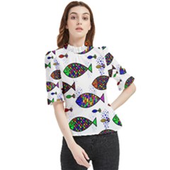 Fish Abstract Colorful Frill Neck Blouse