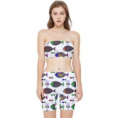 Fish Abstract Colorful Stretch Shorts And Tube Top Set