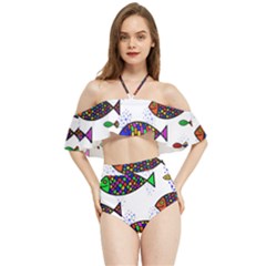 Fish Abstract Colorful Halter Flowy Bikini Set  by Maspions