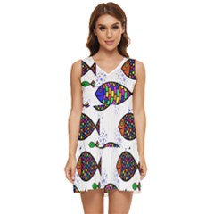 Fish Abstract Colorful Tiered Sleeveless Mini Dress by Maspions