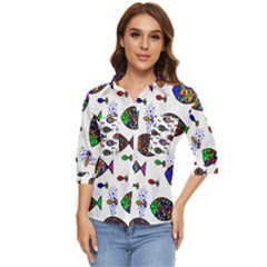 Fish Abstract Colorful Women s Quarter Sleeve Pocket Shirt