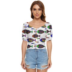 Fish Abstract Colorful Button Up Blouse