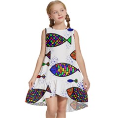 Fish Abstract Colorful Kids  Frill Swing Dress