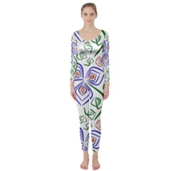 Bloom Nature Plant Pattern Long Sleeve Catsuit