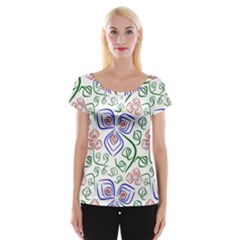 Bloom Nature Plant Pattern Cap Sleeve Top