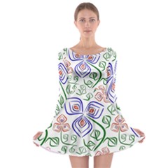 Bloom Nature Plant Pattern Long Sleeve Skater Dress