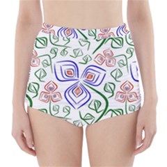 Bloom Nature Plant Pattern High-waisted Bikini Bottoms